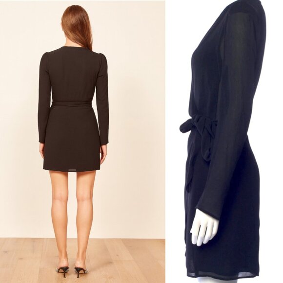REFORMATION BLACK MINI WRAP DRESS SIZE‎ MEDIUM EUC - Picture 3 of 4